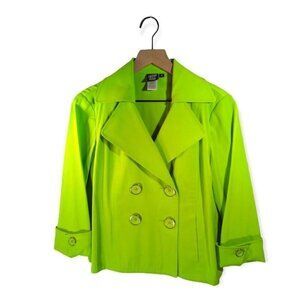 Sharon Young Lime Green Double Breasted Pea Coat Size 2
